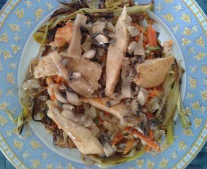 Aiguillettes de poulet au nid de légumes