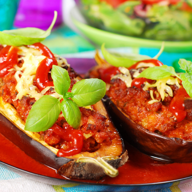 Aubergines à la grecque et viande