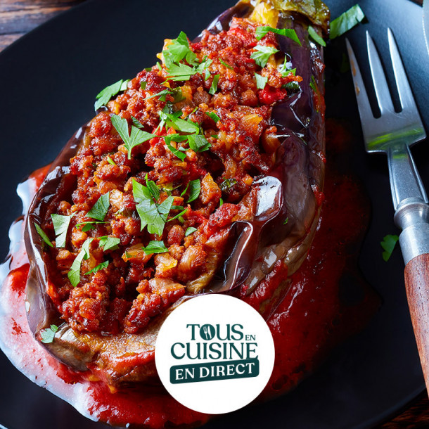 Aubergines farcies aux poivrons et bœuf