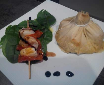 Aumonière de rouget à la fondue de poireaux