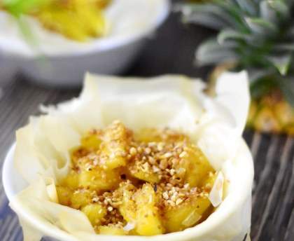 Aumonières d'ananas caramélisés
