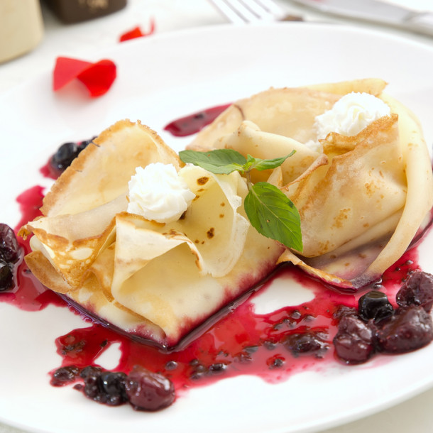 Aumonières de fruits rouges sauce caramel light