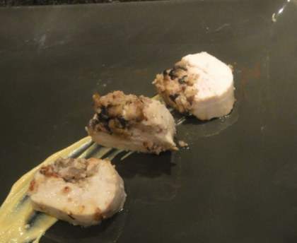 Ballotine de poulet au jambon et aux champignons
