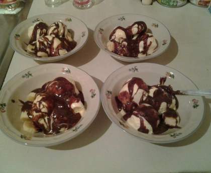banane au chocolat chaud et glace vanille