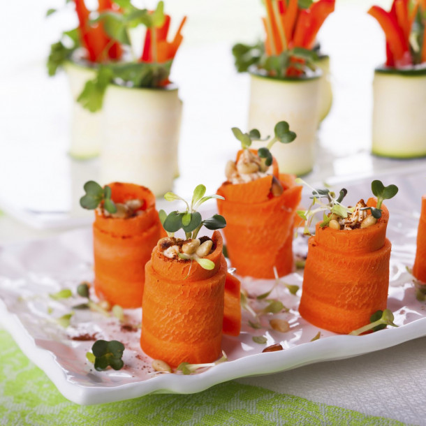 Bouchées roulées de carottes au tofu et aux graines