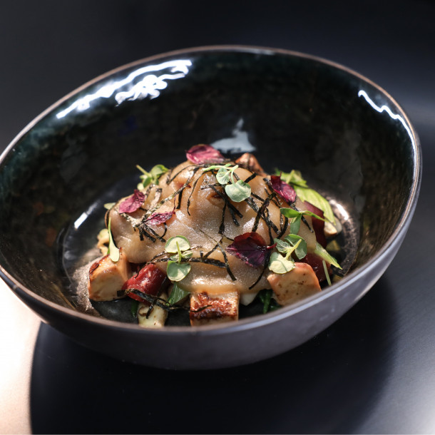 Bouillon de canard iodé, champignons et algues 