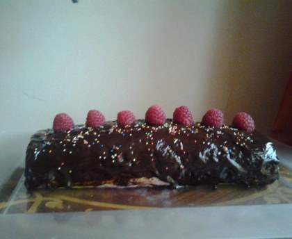 Bûche de Noël mousse framboise et ganache chocolat
