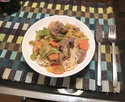 Bœuf mariné au soja et ses légumes