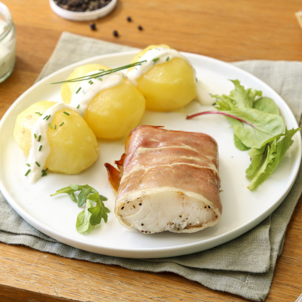 Cabillaud au jambon de Bayonne et pommes de terre