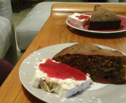 Cake bleu (chocolat-fruits rouges)