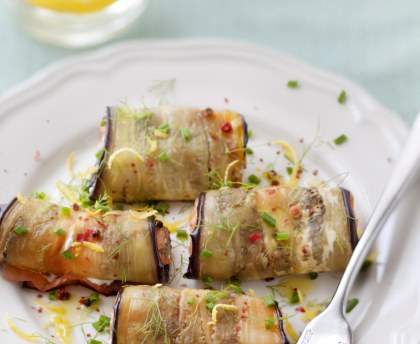 Calin d'aubergine grillée au saumon fumé