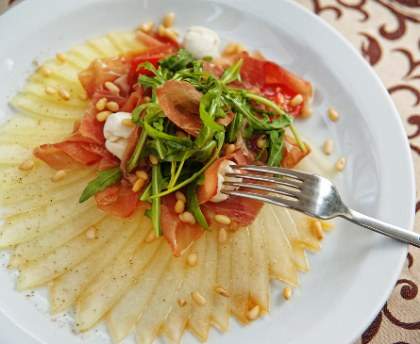 Carpaccio melon mozza jambon cru