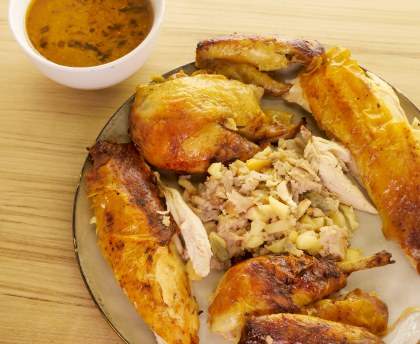 Chapon poché et rôti