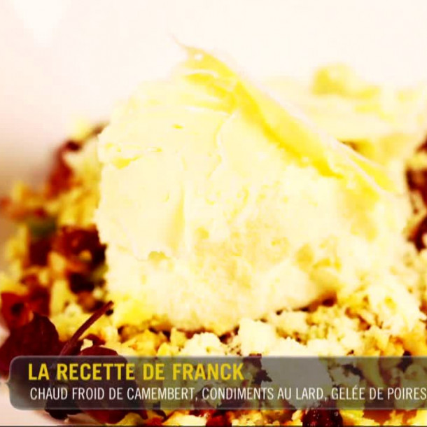 Chaud froid de camembert, condiments au lard et gelée de poisse au cidre