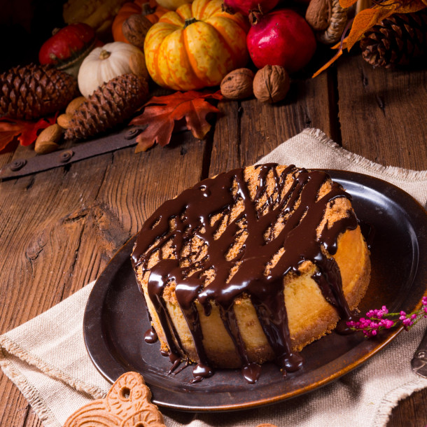 Cheesecake aux poires, chocolat et noix