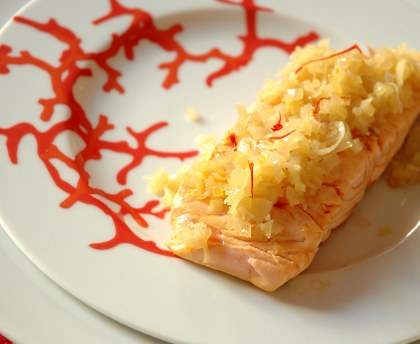 Coeur de saumon safrané à l'échalote