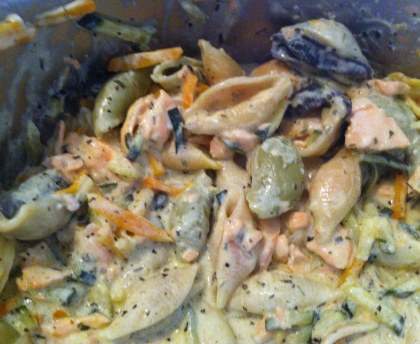 Conchiglioni au saumon et légumes