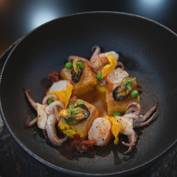 Coquillettes version paëlla par Mohamed Cheikh dans Objectif Top Chef