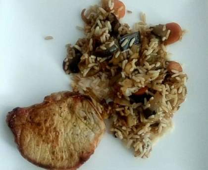 Côtes de veau au riz et aux aubergines
