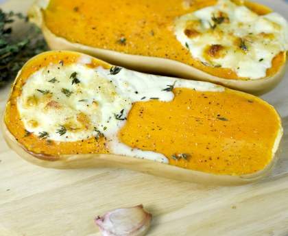 Courge butternut farcie au chèvre thym et ail