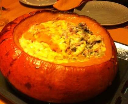 Courge farcie de ma grand-mère aux lardons et champignons