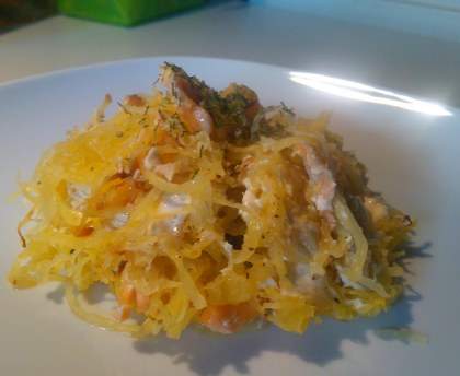 Courge spaghetti au saumon
