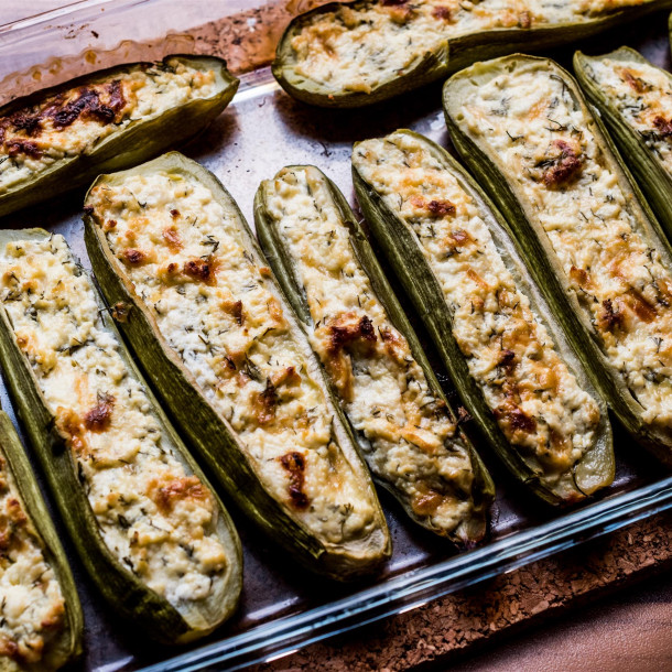 Courgettes au chèvre et aux champignons