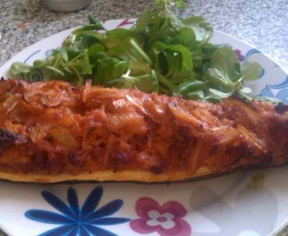 Courgettes farcies et sauce aux oignons