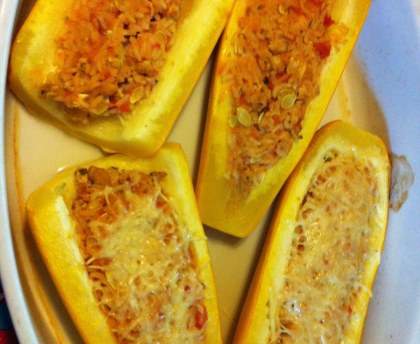 Courgettes jaunes farcies au poulet