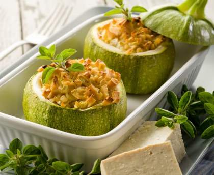 Courgettes rondes farcies au tofu et saumon fumé