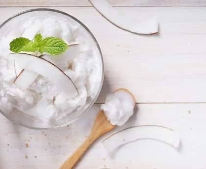 Crème de café et granité de coco au rhum