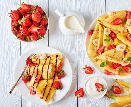 Crêpes chocobanane-fraise-chantilly