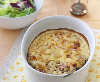Crozets carbonara gratinés au beaufort