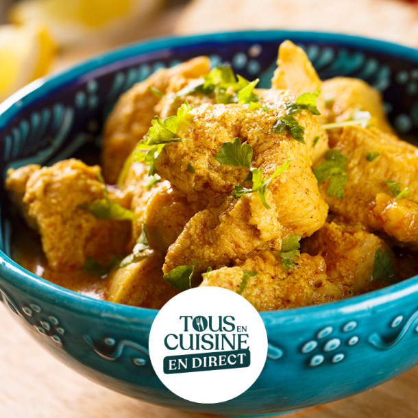 Curry de volaille cuisiné au curry, lait de noix de coco, pomme verte
