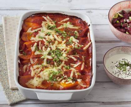 Enchiladas à la courge butternut, épinards et chorizo