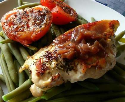 Escalope de dinde au confit d'échalotes