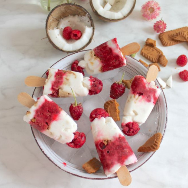 Esquimaux noix de coco, framboises et speculoos (vegan)