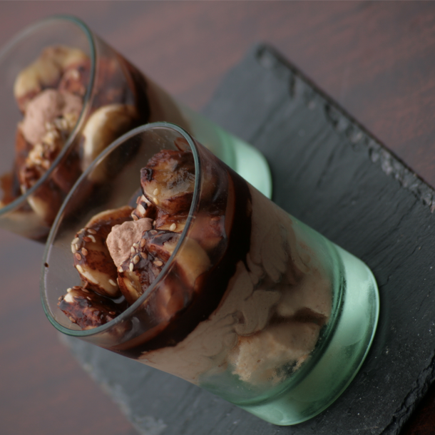 Eton Mess à la banane au pralin et chocolat