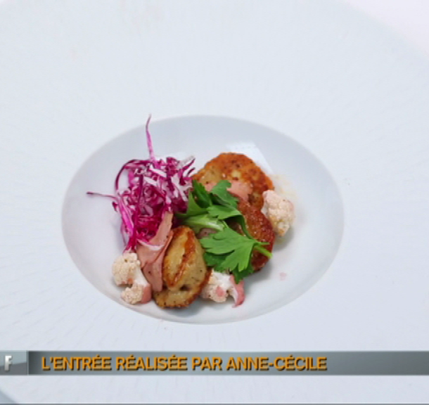 Eventail de foie de lotte accompagné de pickles de légumes