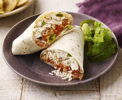 Fajitas gourmandes au poulet, riz et légumes