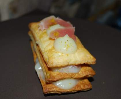 Feuilleté de chou-fleur et chiffonnade de sanglier