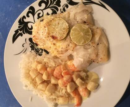 Filet de flétan aux crevettes et noix de pétoncles
