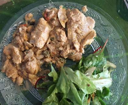 Filet de poisson à la tomate, crème et cornichons