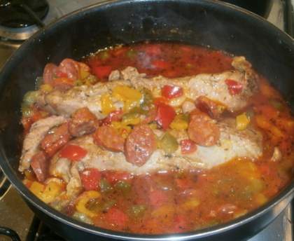 Filet mignon de porc au chorizo et poivrons