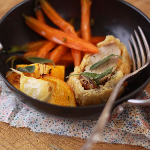 Filet mignon en croûte et ses carottes rôties à l'orange