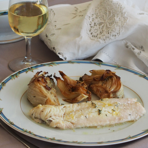 Filets de dorade marinée au Pastis, fenouil braisé