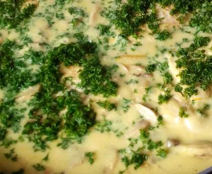 Filets de poulet aux champignons, sauce à l'ail