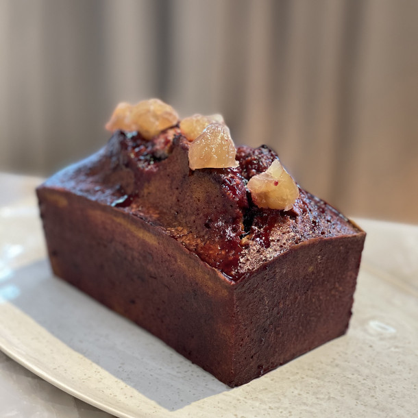 Financier aux cassis et marrons glacés