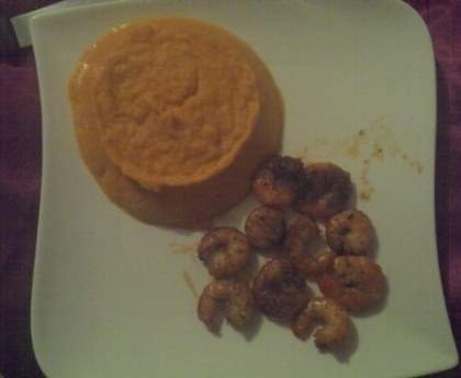 Gambas à la purée de carottes coco