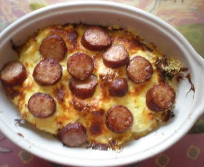 Gratin de chou aux saucisses de Toulouse